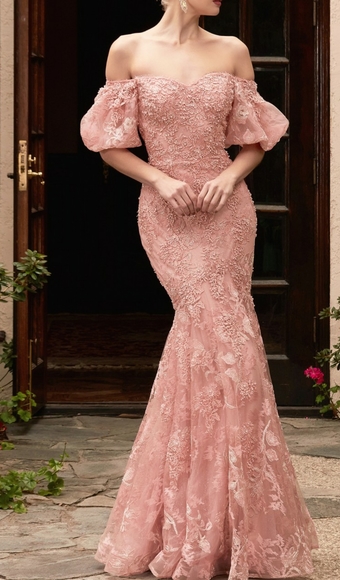 VIOLET OR Dusty rose MERMAID LACE FORMAL OFF SHOULDER MOTHER OF THE BRIDE DRESS - Picture 8 of 13
